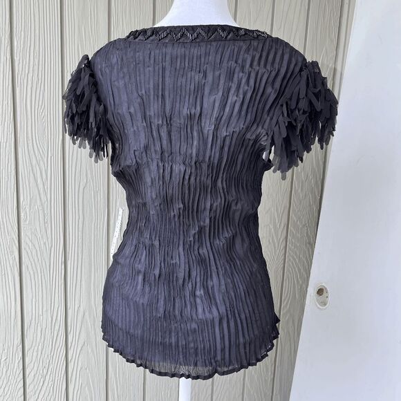 VTG NWT Kaelyn-Max Black Beaded Crinkle Top L Sheer Y2K Party Blouse Deadstock - Picture 6 of 10